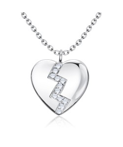 Broken heart Shaped with CZ Silver Necklace SPE-5254